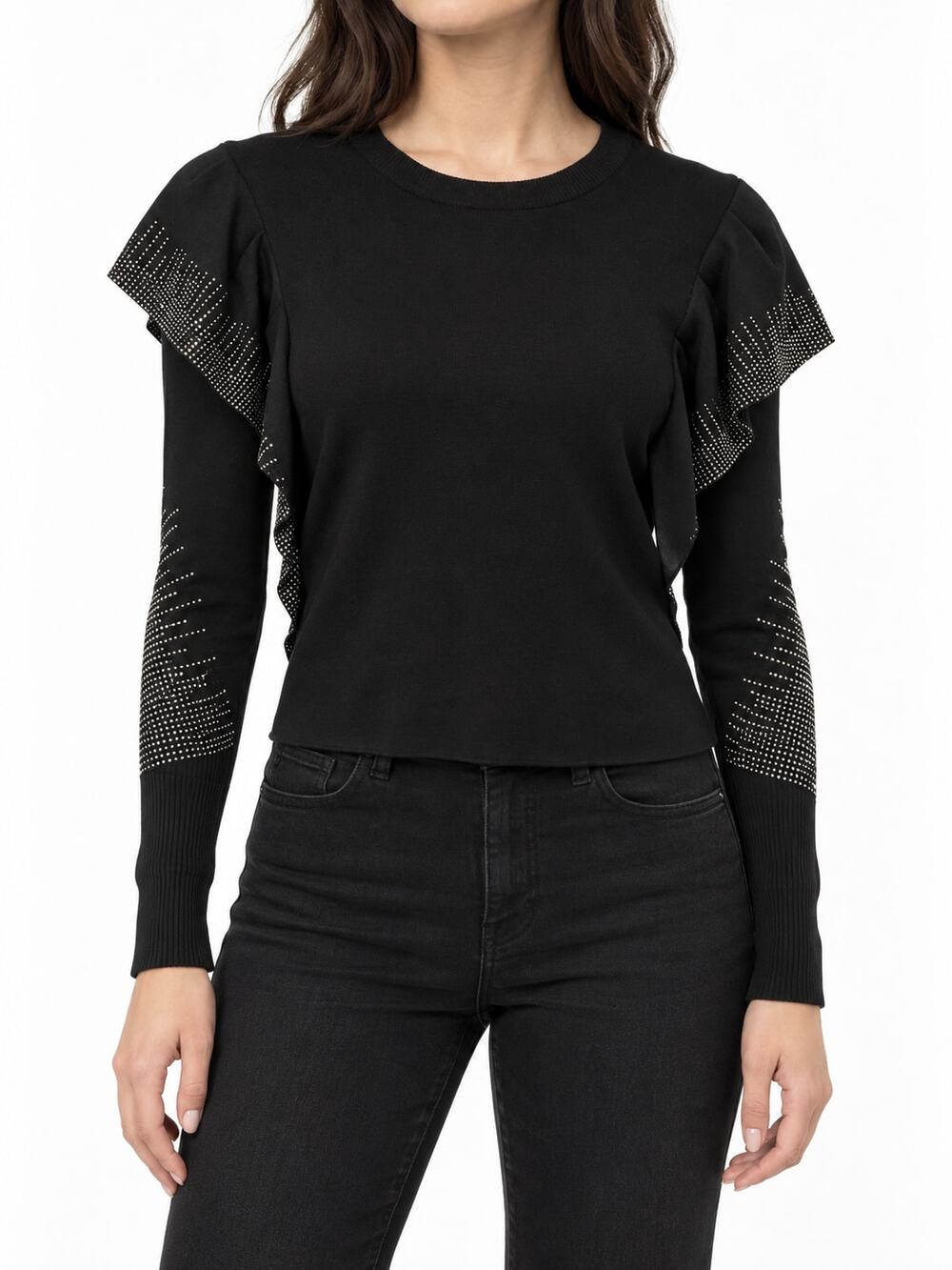 Zara Women's Black Rhinestone Layered Butterfly Sleeve Sweater Top Small NWT
